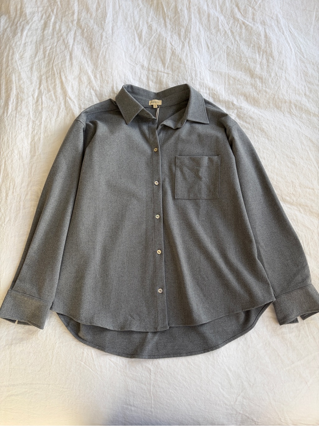 Nwt Donni The Flannel Shirt Collar Pocket Button Down Up Jacket Heather Grey